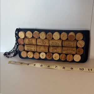Unique Wine Cork Clutch Blue Satin
